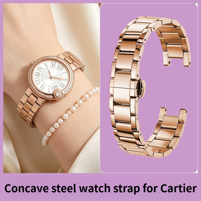 Cartier Watch Ballon Bleu - สายนาฬิกาสแตนเลสแบบมีรอยบากสำหรับผู้หญิง ใช้ได้กับคาร์เทียร์ ไวท์ บอลลอน บลู ขนาดเล็ก