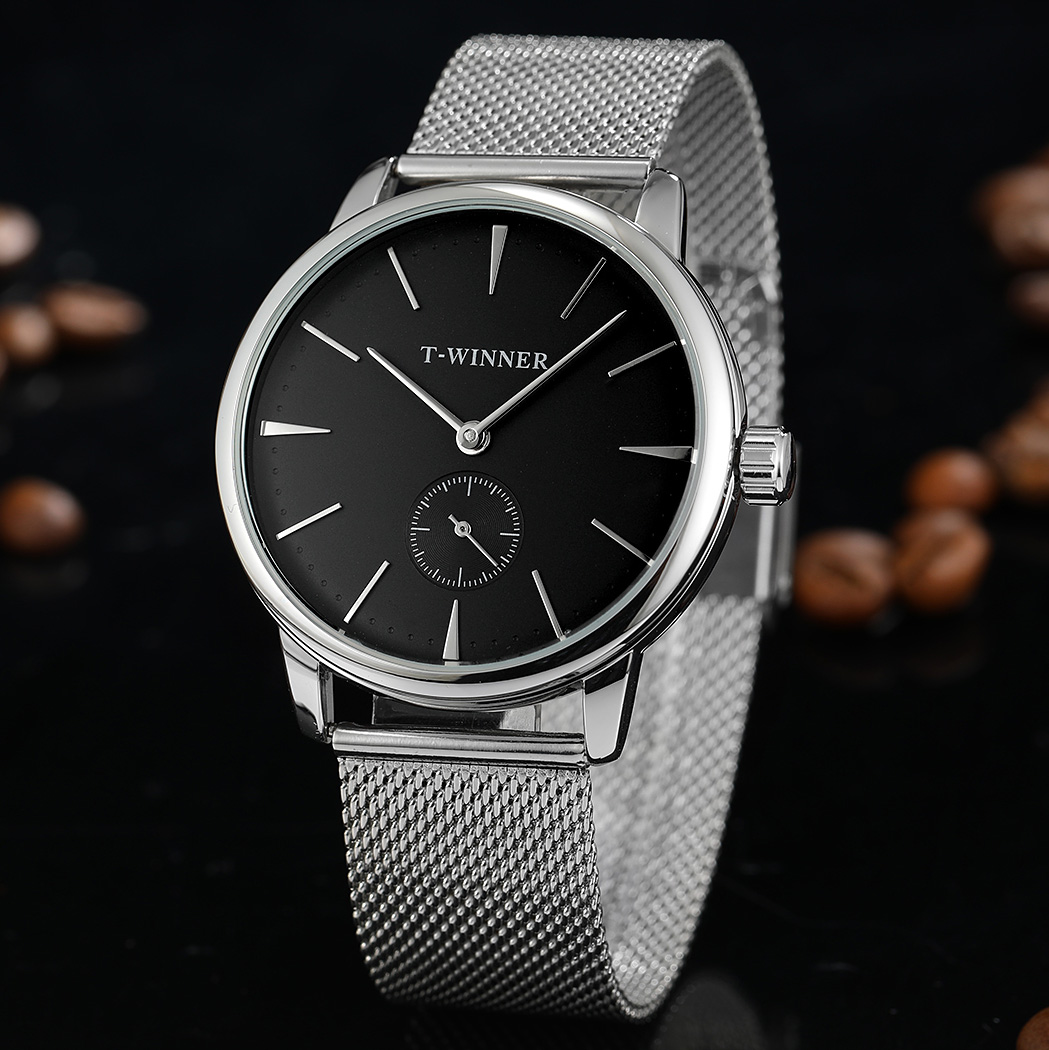 Cartier Watch Tank - WINNER นาฬิกาข้อมือลายตาข่ายของแท้, นาฬิกากลไกจักรกลสำหรับกันน้ำผู้ชายแฟชั่นหรูหรานาฬิกาข้อมือลำลอง
