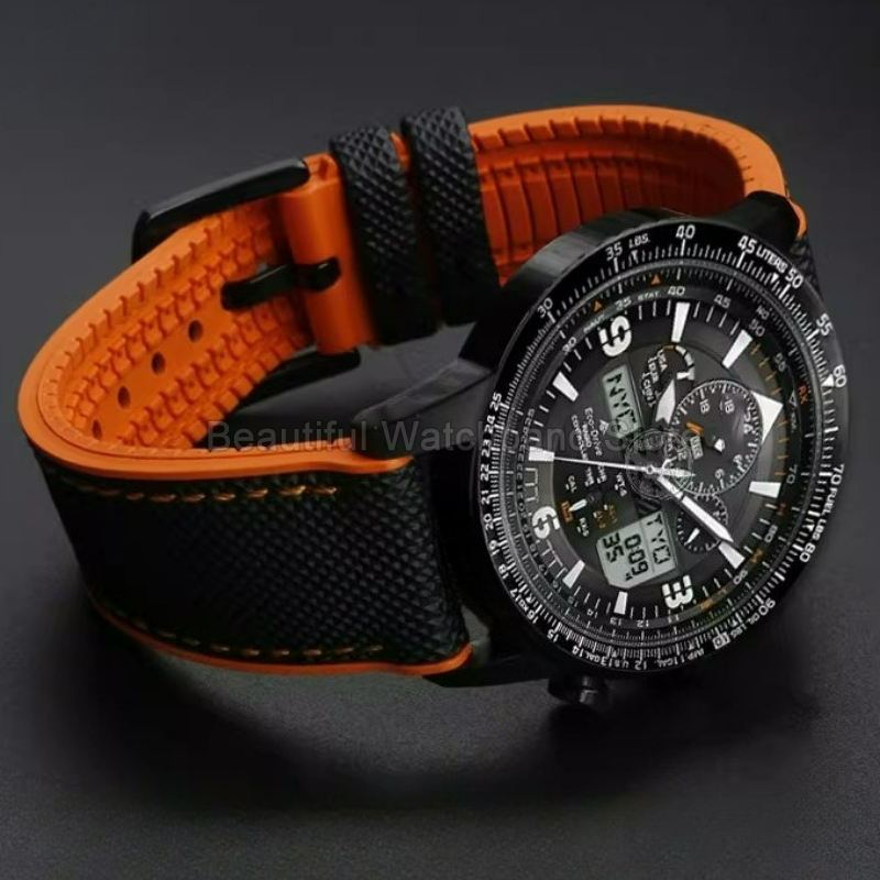 Citizen Watch Promaster - สายนาฬิกาซิลิโคนฟลูออโรรับเบอร์สำหรับผู้ชาย แบบแบน สำหรับนาฬิกา Omega Citizen Promaster