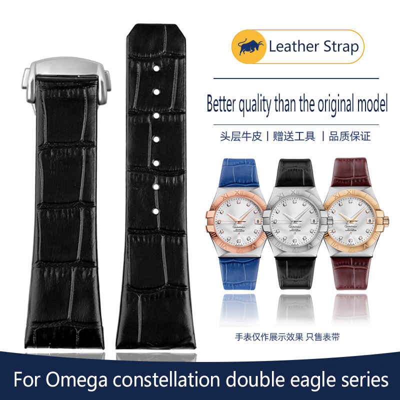 Omega Watch Constellation - สายนาฬิกาลายนกอินทรี Omega คู่กันน้ำสำหรับผู้ชายสายรัดนาฬิกาผู้หญิง23มม. สีฟ้า