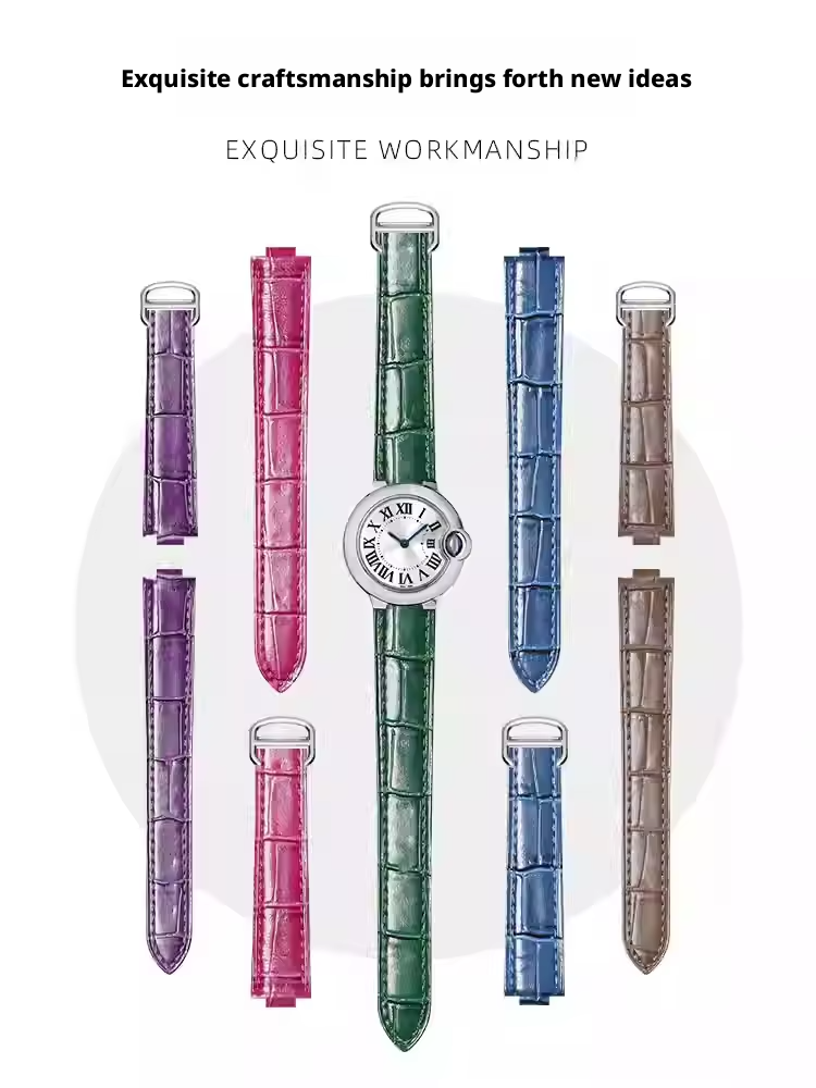 Cartier Watch Ballon Bleu - สายนาฬิกาหนังสําหรับ Cartier BALLON BLEU พร้อมหัวเข็มขัดสแตนเลส สายนาฬิกาหนังแท้คุณภาพสูง