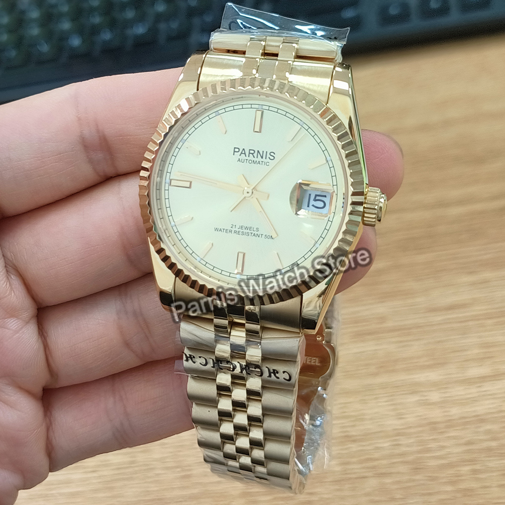 Parnis 36mm Gold Color Luminou - Rolex Watch Datejust บทวิจารณ์และราคา