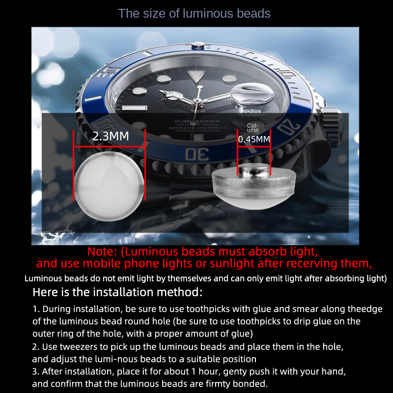 2.3x0.45 มม.Luminous pip สําหร - Rolex Watch Submariner บทวิจารณ์และราคา